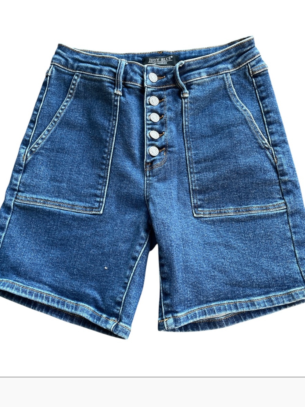 Judy Blue High-Waist Button-Fly Bermuda Denim Shorts, Dark Wash, Size M